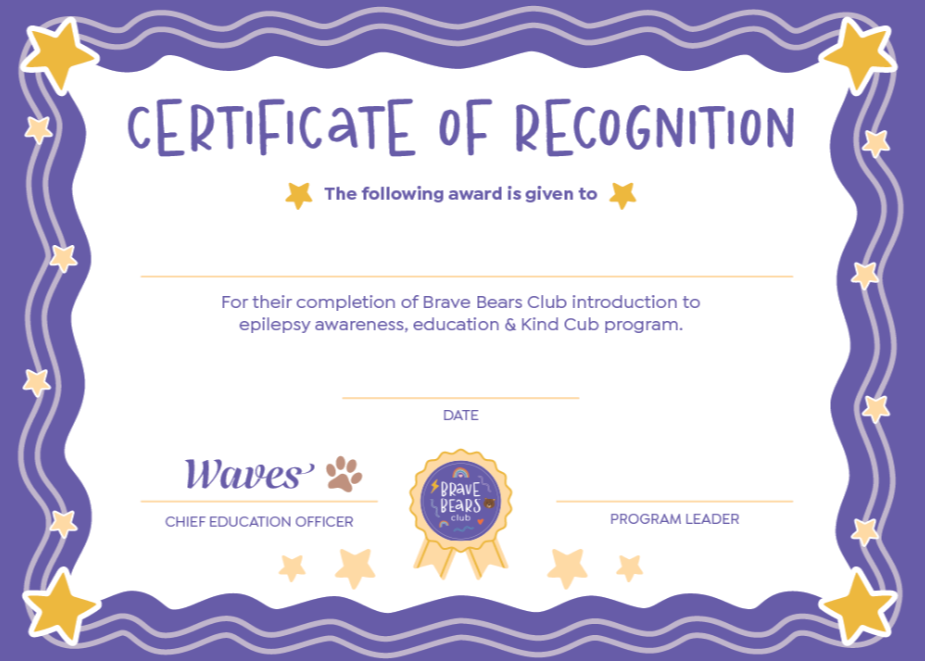 Certificate of Recognition with a purple border and yellow stars on a white background