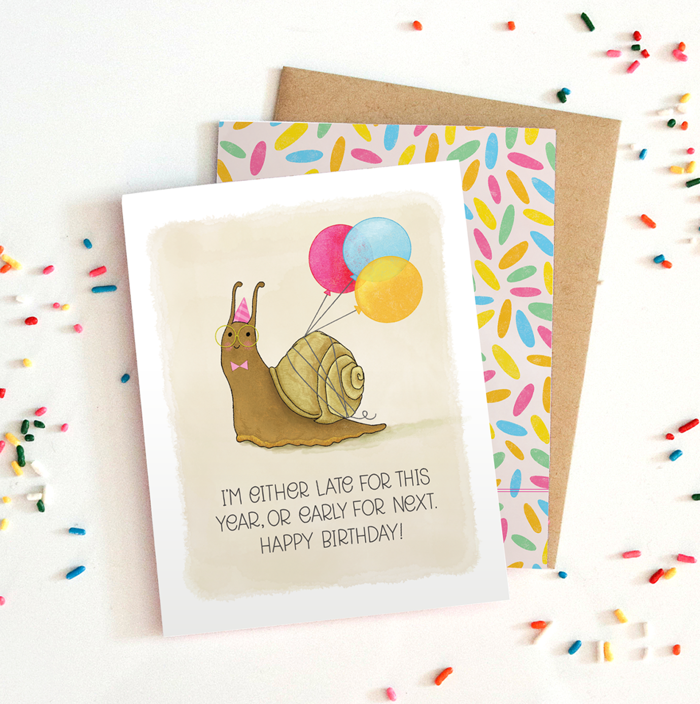 Snail Belated Birthday | Cute Balloon Happy Birthday Card