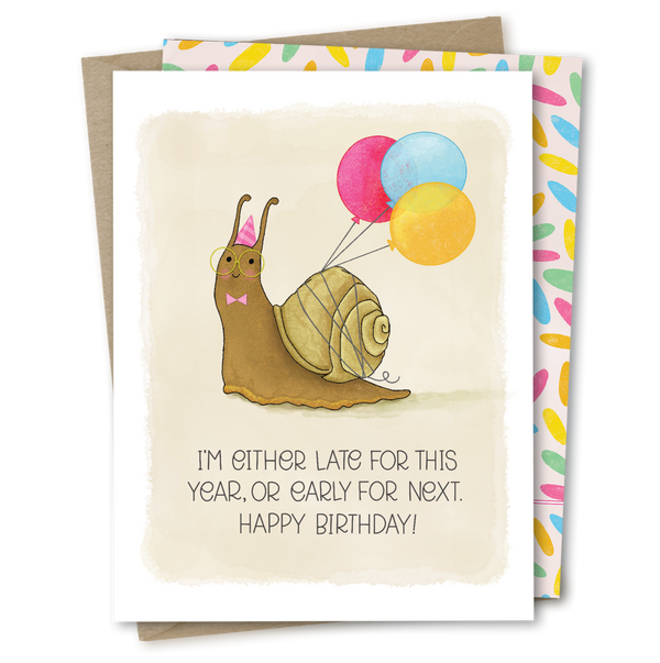 Snail Belated Birthday | Cute Balloon Happy Birthday Card