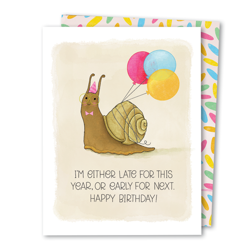 Snail Belated Birthday | Cute Balloon Happy Birthday Card